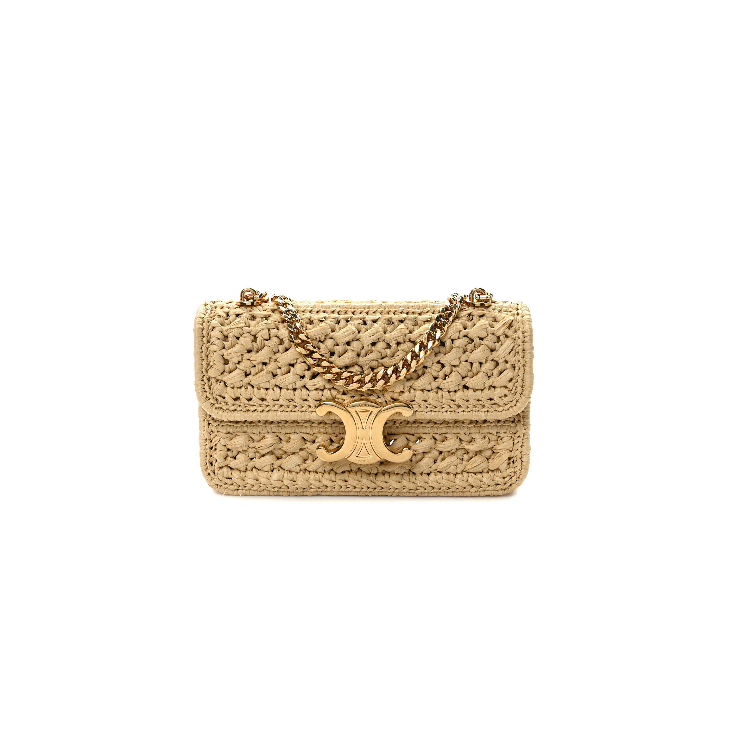 Ce**e raffia effect claude chain shoulder bag natural 112252etu-02vg (20.5*11.5*4cm)